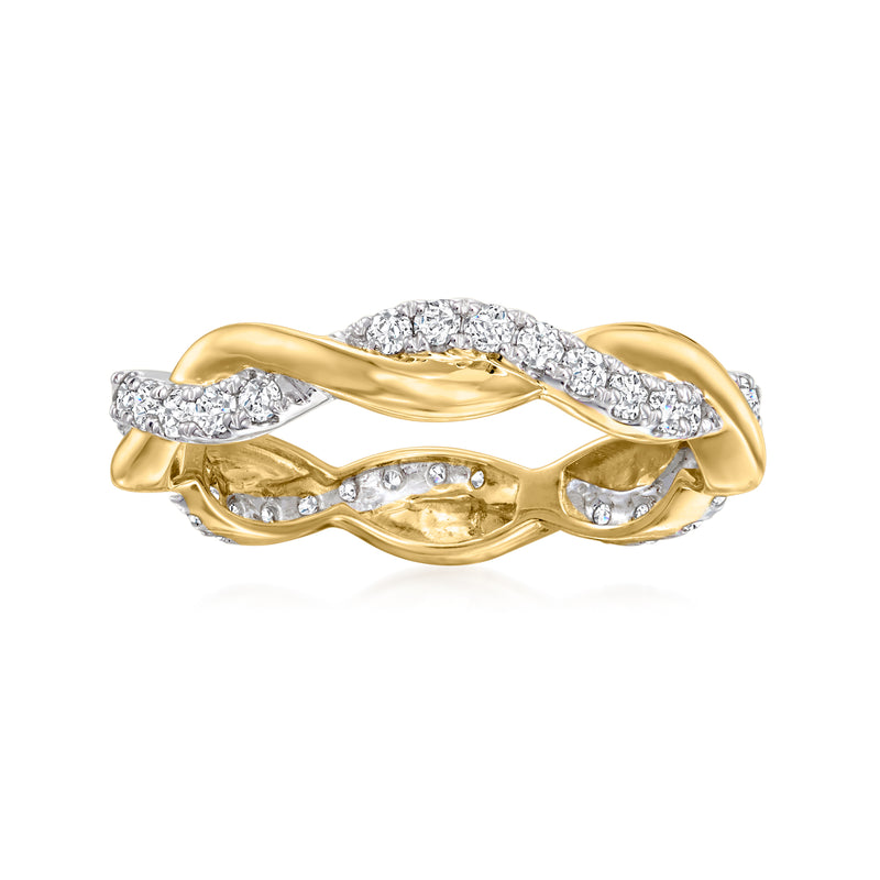 14kt yellow gold twisted eternity band with diamond-studded links