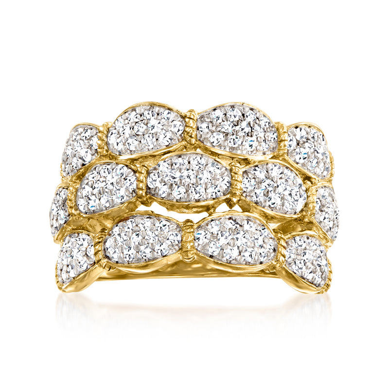 18kt gold over sterling multi-row pave diamond ring with oval and marquise clusters