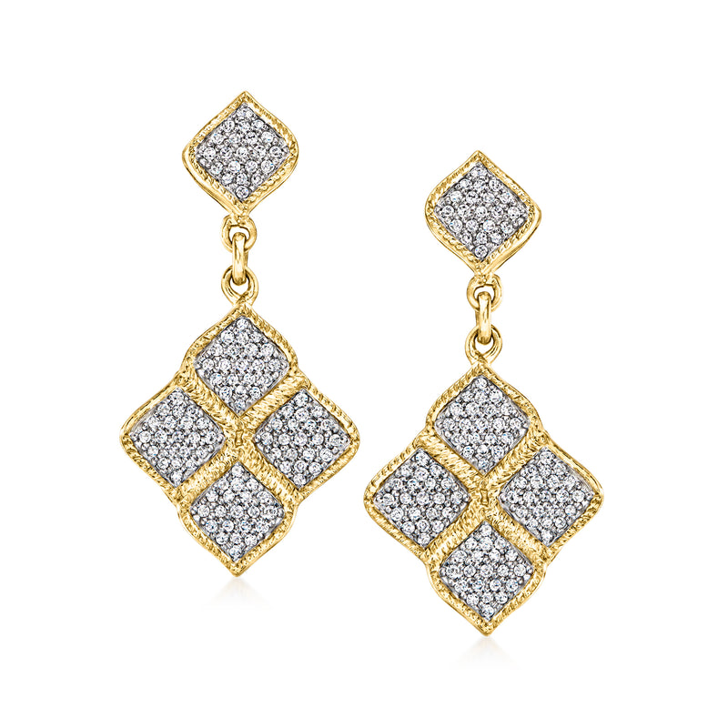 Diamond drop earrings in gold over sterling with clustered diamond-shaped links