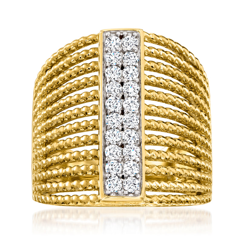 18kt gold over sterling diamond multi-row ring with rectangular center setting