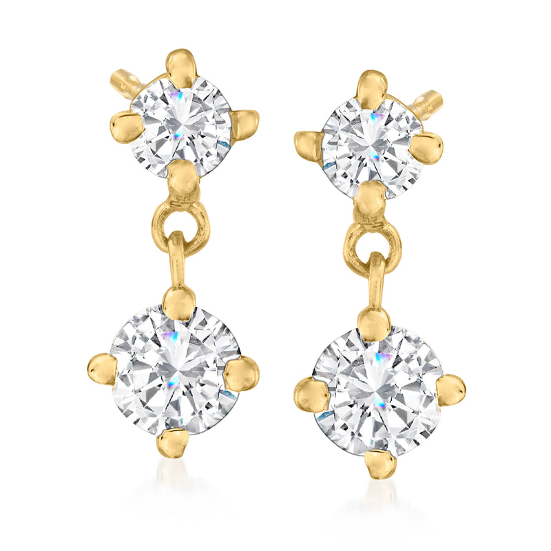 14kt yellow gold two-stone drop earrings with two round brilliant-cut diamonds