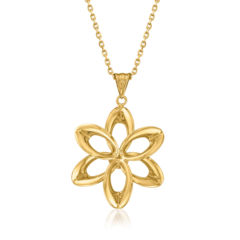 18kt gold over sterling open-work flower pendant necklace with link chain