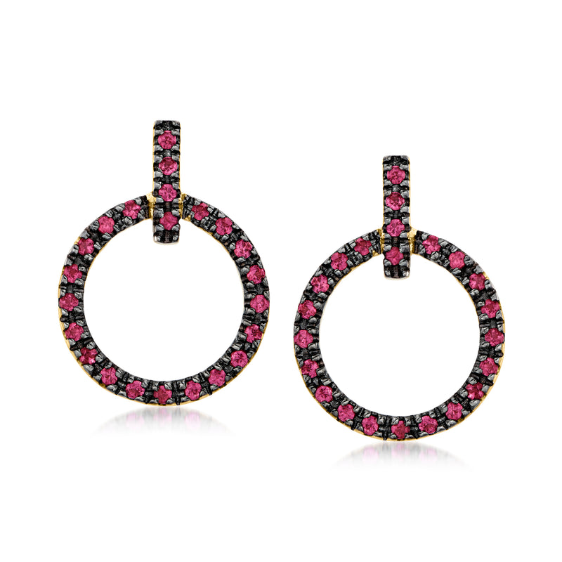 Ruby open-circle post earrings in 14kt yellow gold, pair
