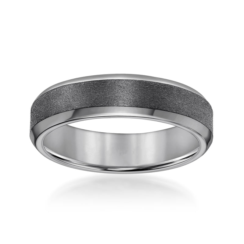 Men's 6mm brushed dark gray wedding band with polished inner edge
