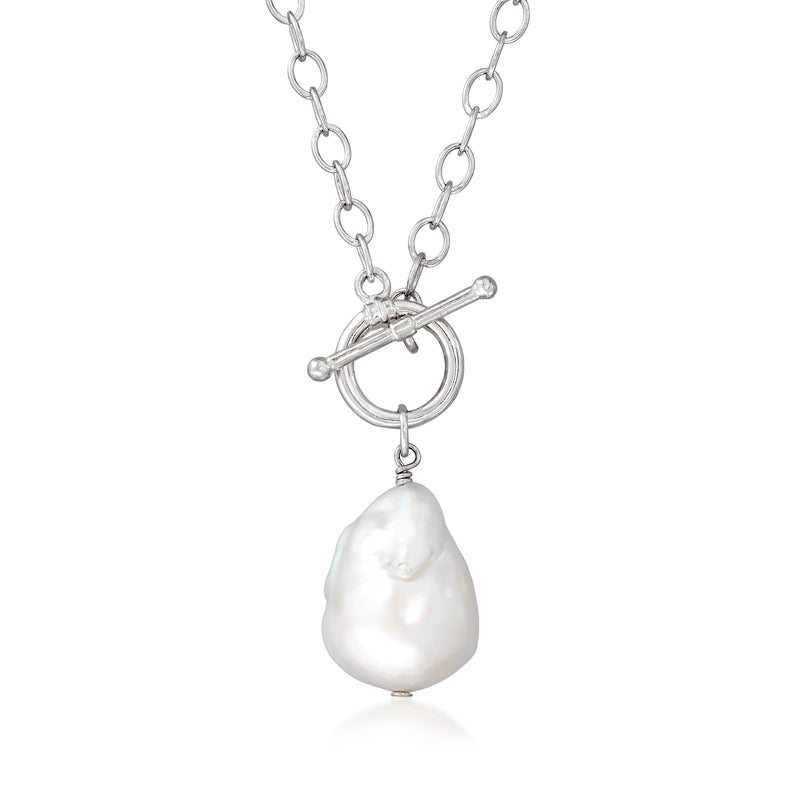 Sterling silver toggle necklace with baroque pearl teardrop pendant