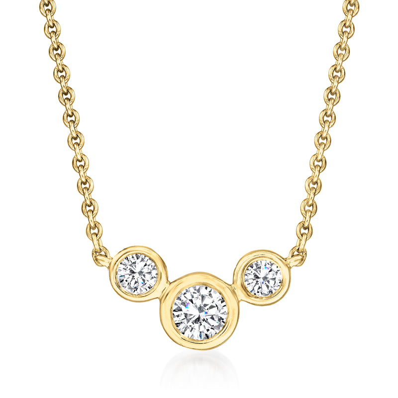 18kt gold over sterling diamond necklace with three round bezel-set stones