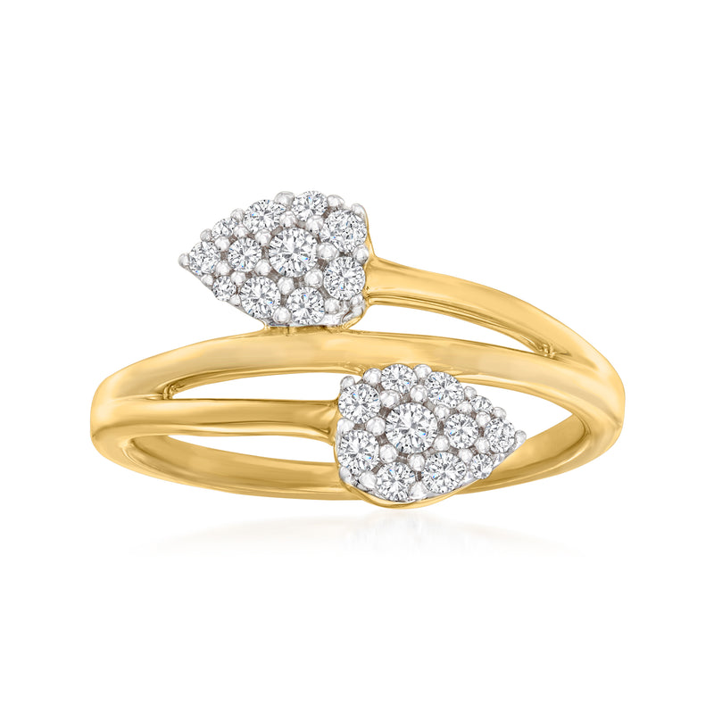 Gold over sterling double pear cluster diamond-style ring with round pave stones
