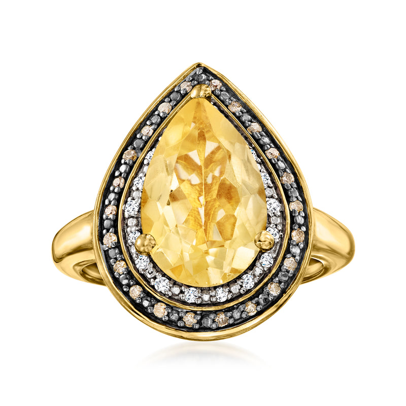 Citrine ring with multicolored diamond halo in gold
