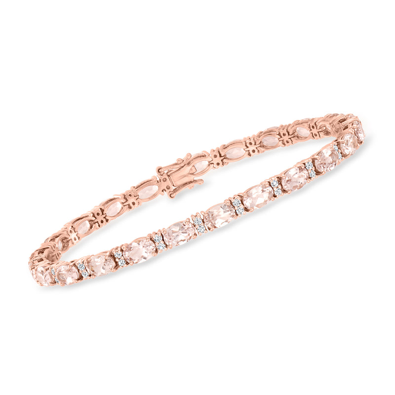 14kt rose gold tennis bracelet with pink morganite ovals and clear diamond accents