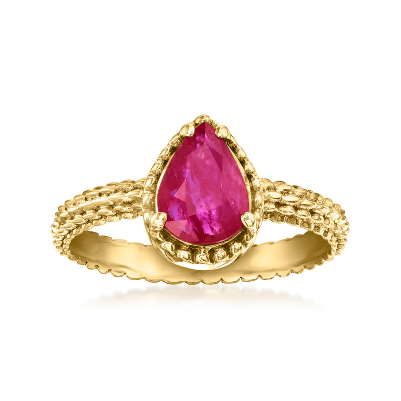 Teardrop ruby braided ring in 18kt gold over sterling, pear-cut center stone