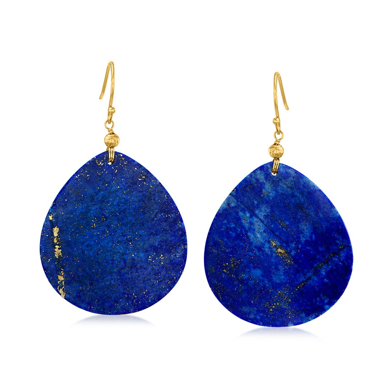 Lapis blue teardrop earrings with gold-tone earwire and small round bead detail