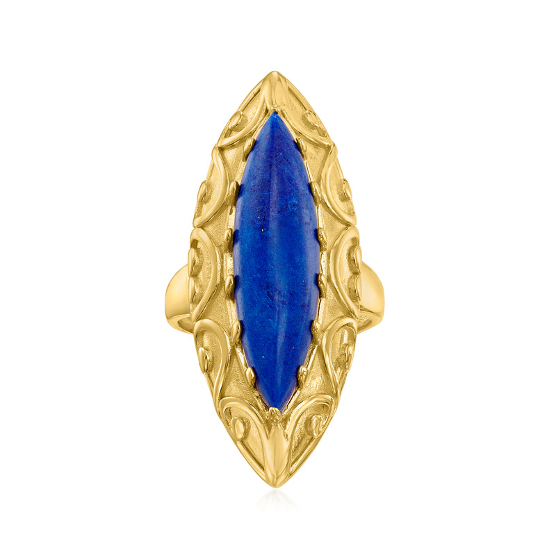 Marquise-shaped lapis ring in gold over sterling with blue gemstone center