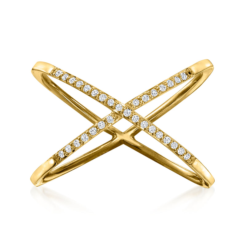 Crossover diamond accent ring in 18kt yellow gold over sterling, X design.