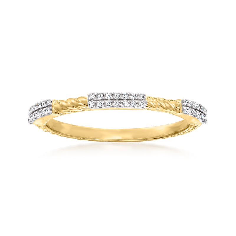 14kt yellow gold diamond-accented bar and roped ring