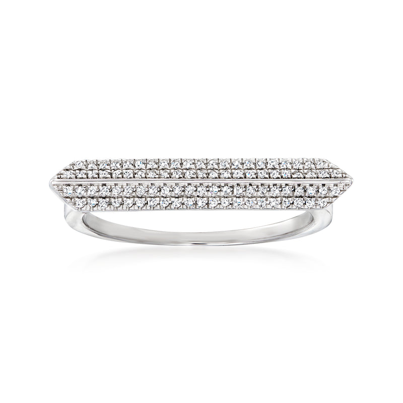 Diamond knife-edge ring in white gold with triple rows of pavé stones