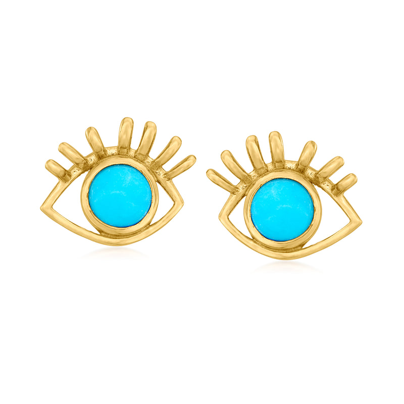 Turquoise eye post earrings in gold-tone with round turquoise resin center
