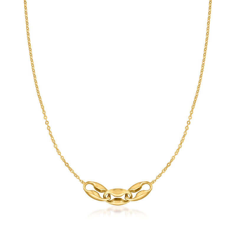 14kt yellow gold puffed mariner-link necklace with smooth rounded links