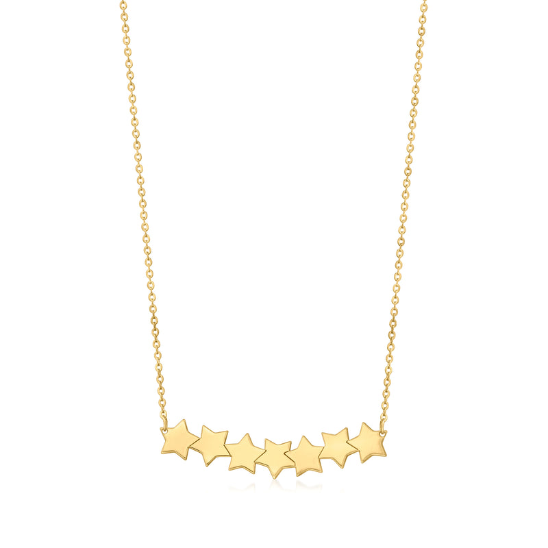 Yellow gold star link necklace with five multi-star pendant on a fine chain
