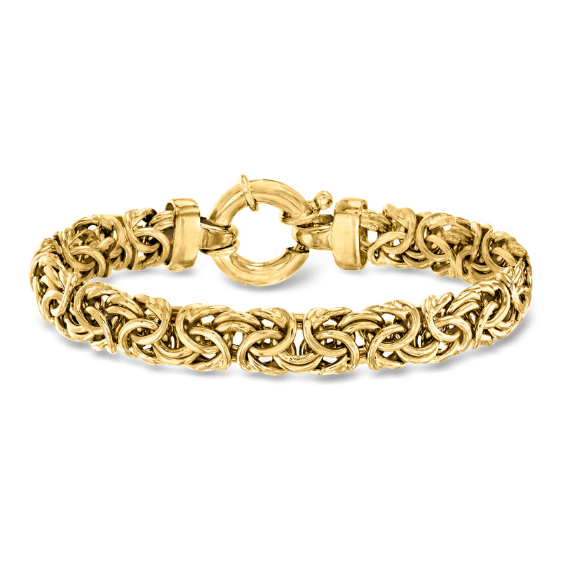Gold-tone Byzantine chain bracelet with hinged clasp and polished links