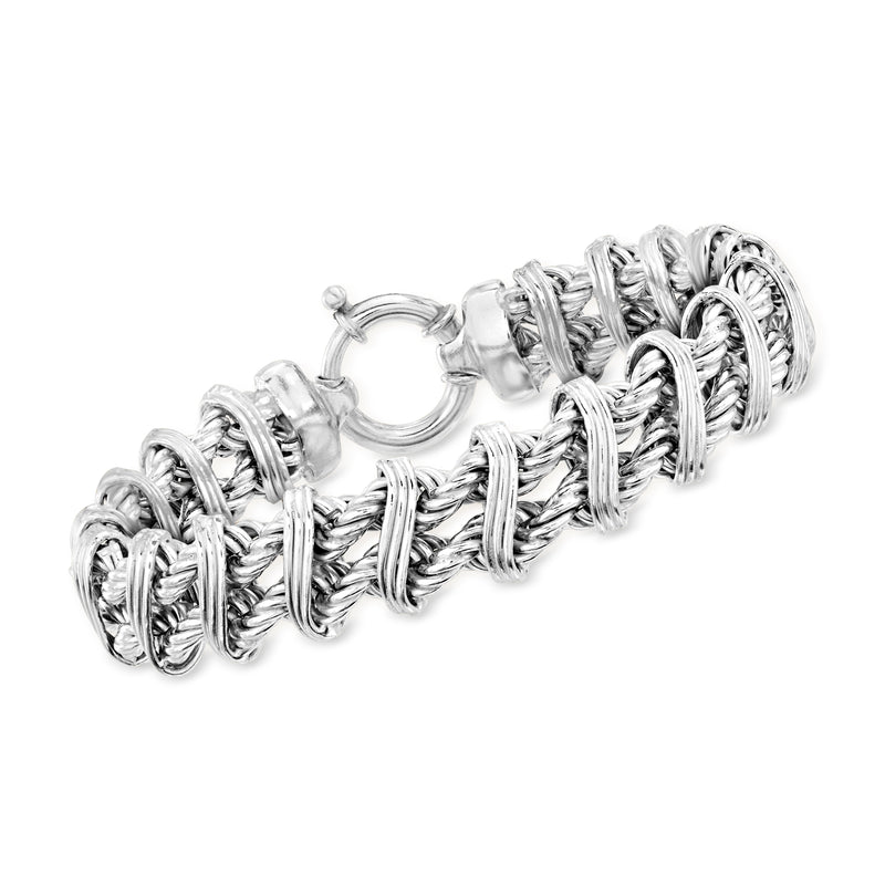 Sterling silver twisted-rope chain link bracelet with clasp