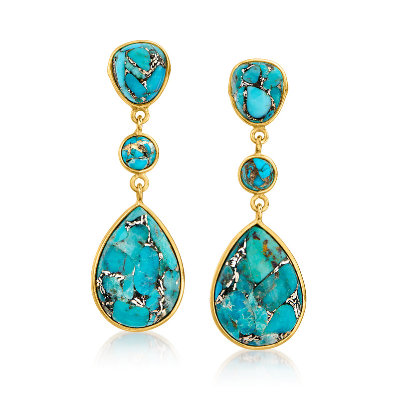 18kt gold over sterling drop earrings with turquoise mosaic teardrop stones