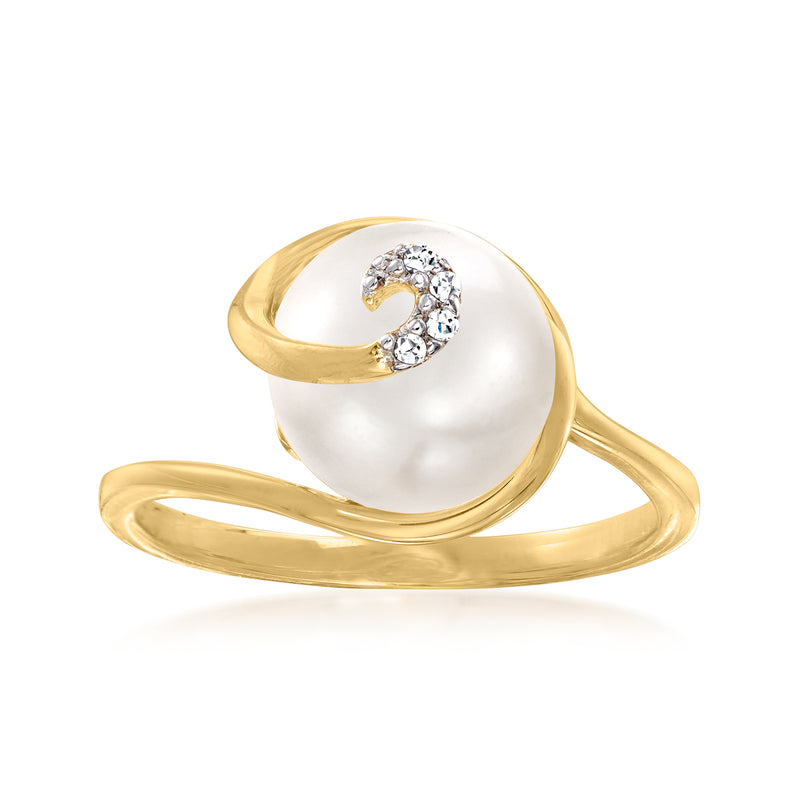 18kt gold over sterling swirl ring with white cultured pearl and diamond accents