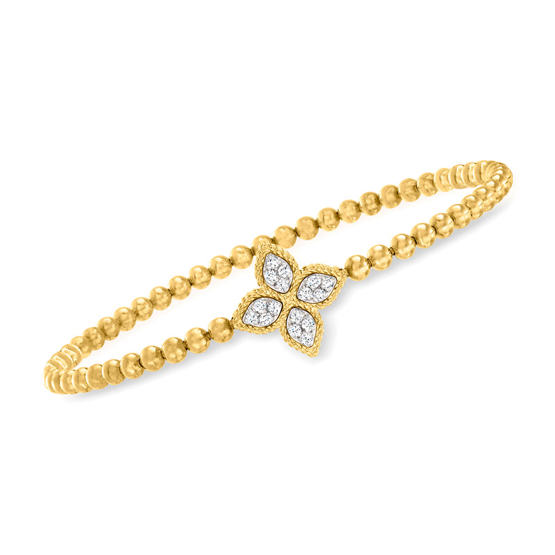 Roberto Coin 18kt yellow gold bead bracelet with diamond flower charm.