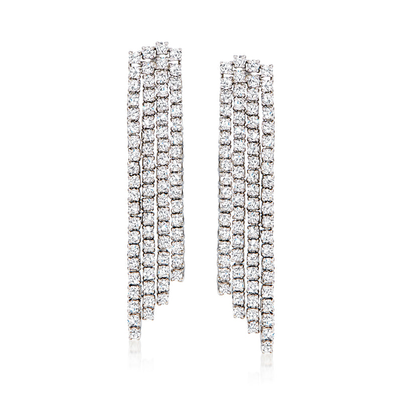 Diamond cascade drop earrings in 14kt white gold with rectangular rows of stones
