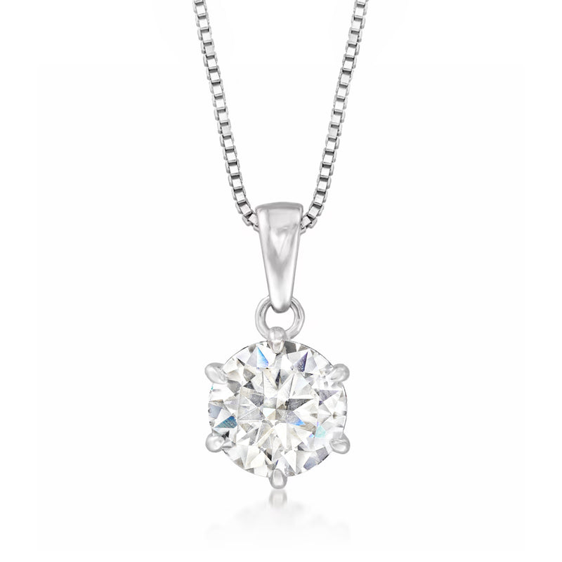 Sterling silver moissanite solitaire pendant necklace with round center stone