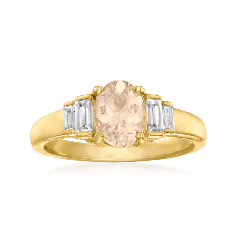 18kt gold over sterling ring with oval morganite center and 4 baguette stones