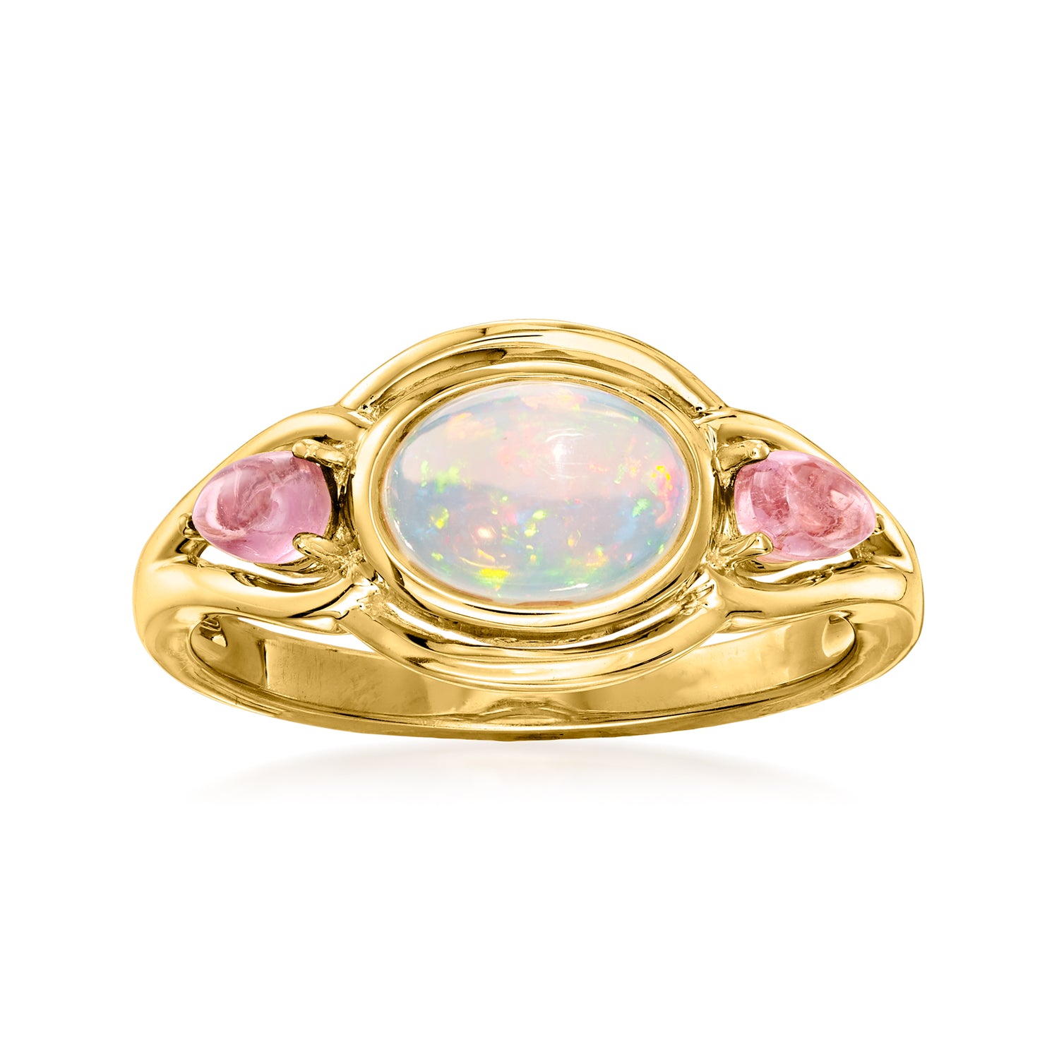 Ethiopian Opal and .40 ct. t.w. Pink Tourmaline Ring in 18kt Gold Over Sterling