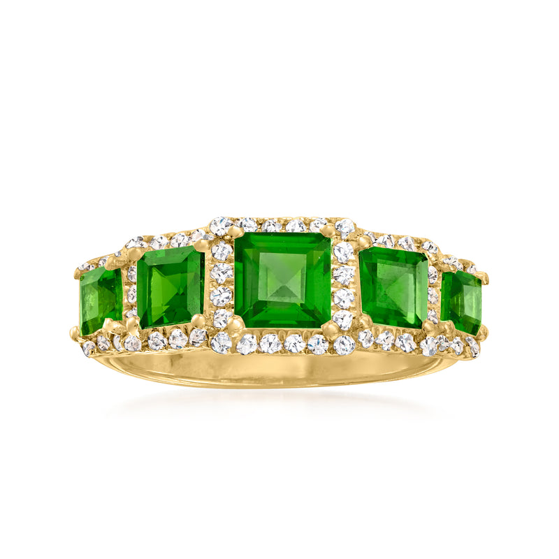 18kt gold over sterling ring with green chrome diopside and white zircon accents