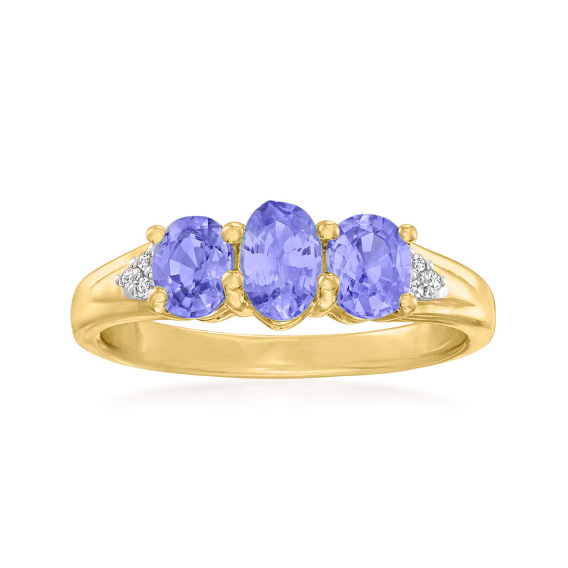 Gold over sterling ring with three oval lavender tanzanite stones and white accents