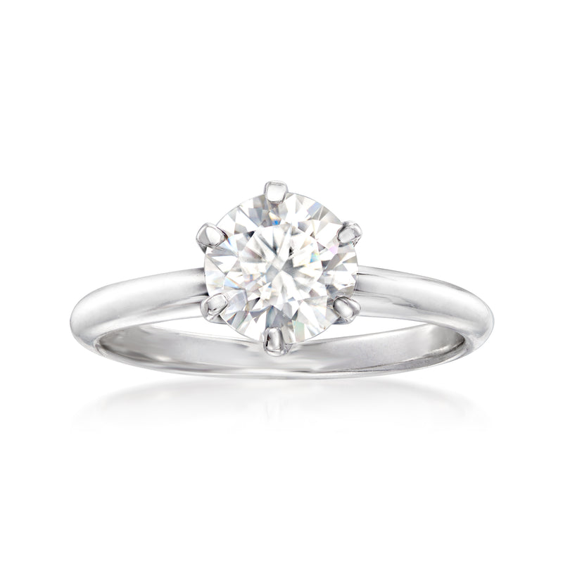 Sterling silver moissanite ring with round center stone in prong setting