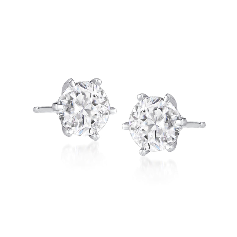 Sterling silver round moissanite stud earrings, bezel-set, clear stones