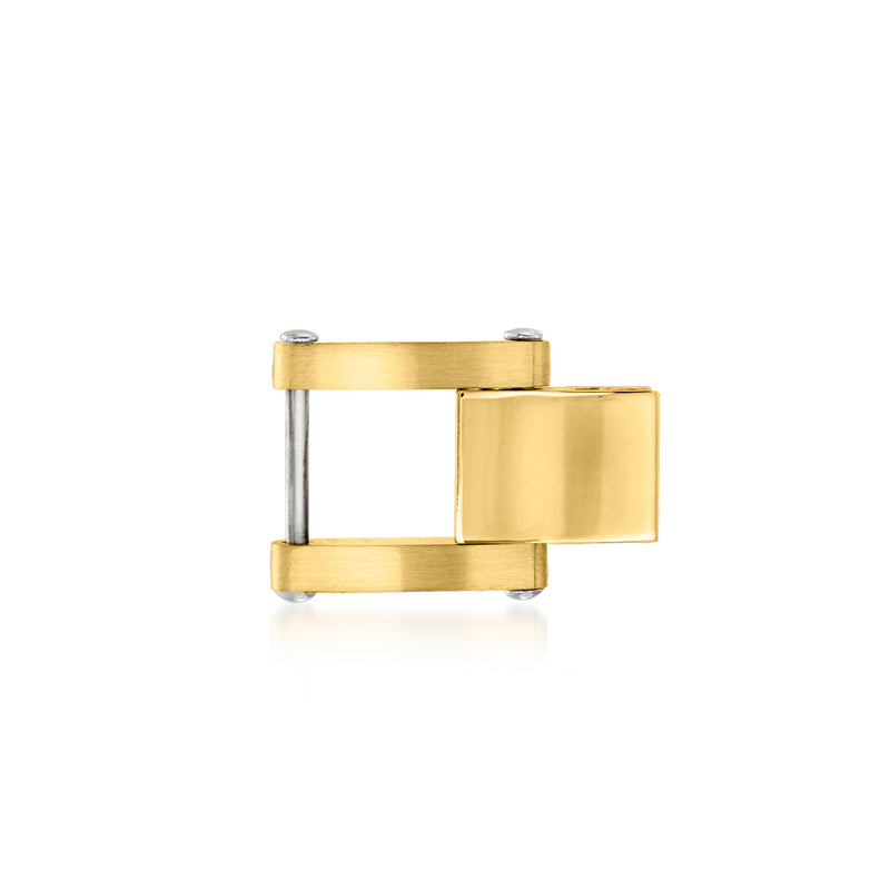 Gold-plated rectangular clasp and bar detail on stainless link bracelet