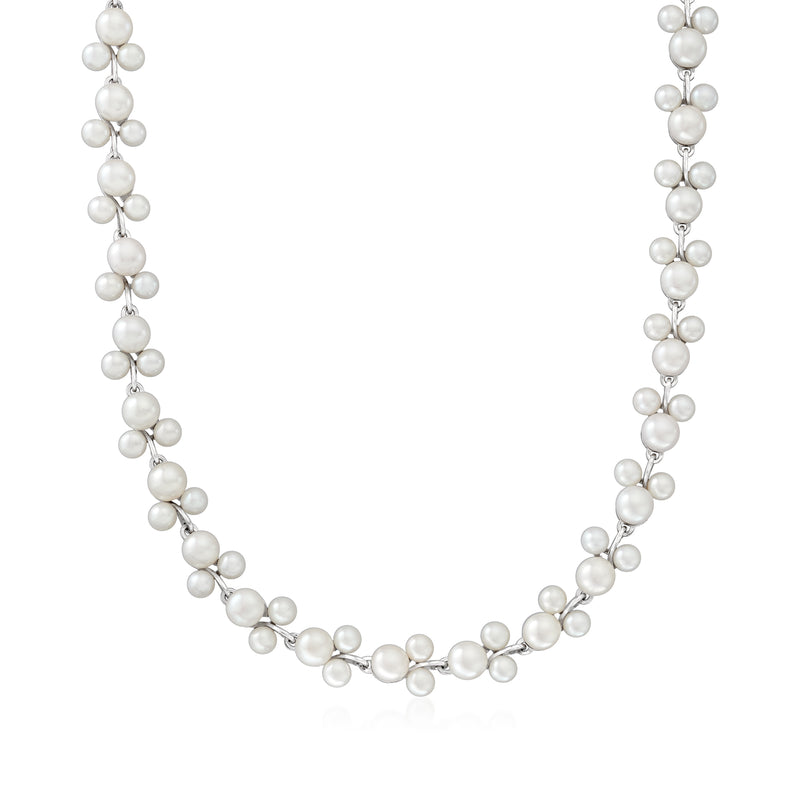 Cultured pearl necklace with sterling silver chain and 5–7.5mm round pearls