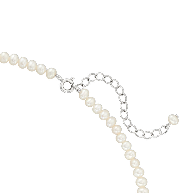Cultured pearl choker clasp with sterling silver links and pearl extender