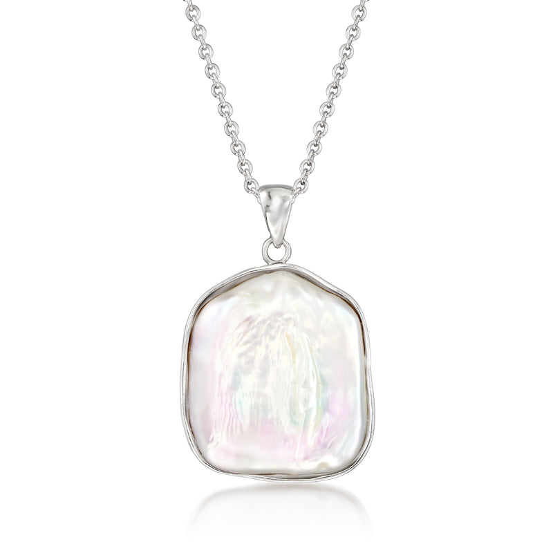 Sterling silver pearl pendant necklace with iridescent baroque cultured pearl