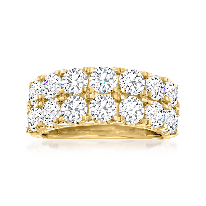 Two-row diamond ring in 14kt yellow gold with round bezel-set stones