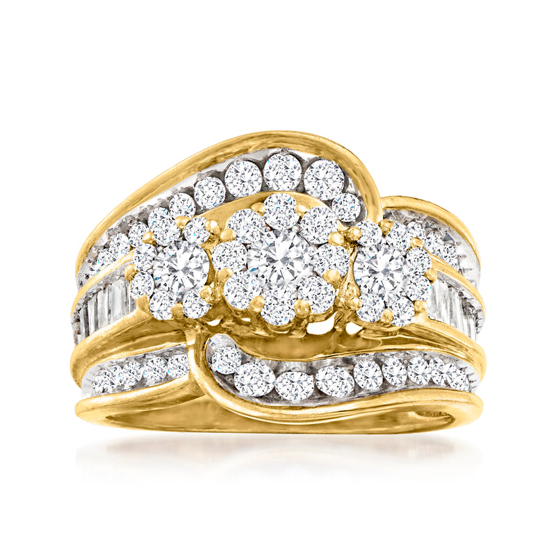 Vintage diamond ring in 10kt yellow gold with round cluster and bezel-set stones