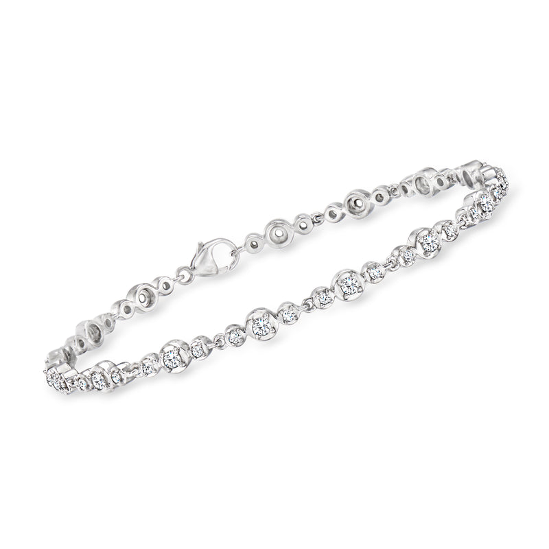 Sterling silver tennis bracelet with bezel-set round diamonds, linked rows