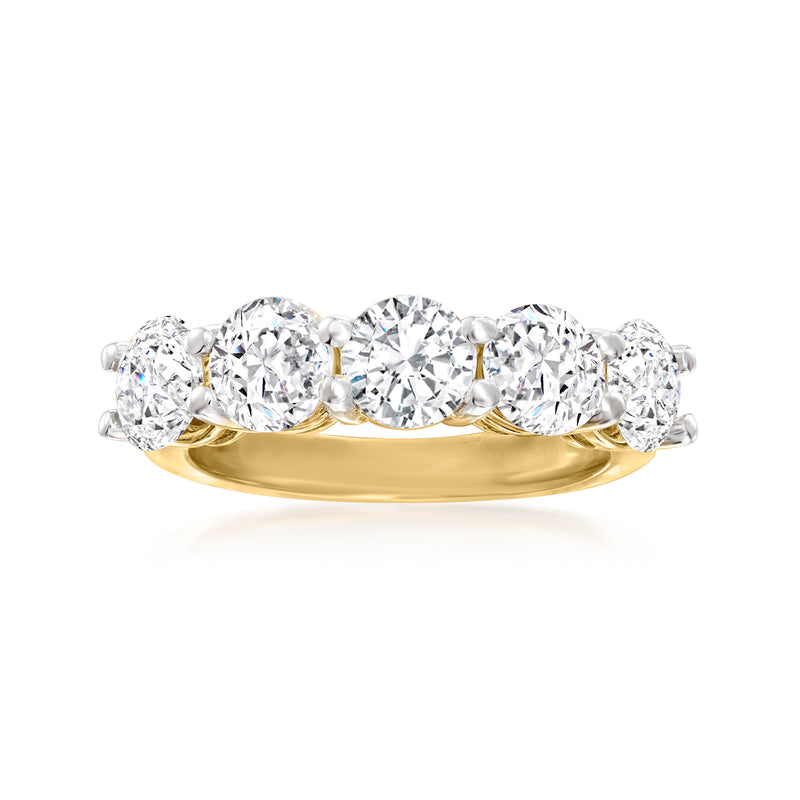 Five-stone diamond ring in 14kt yellow gold with five round brilliant stones