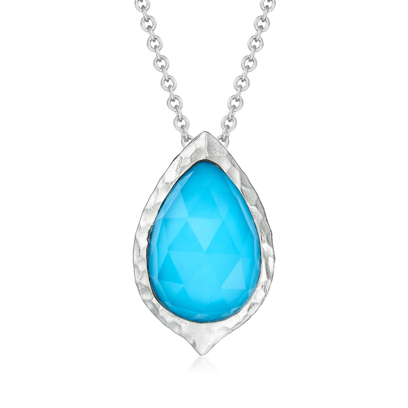 Sterling silver pendant necklace with turquoise teardrop doublet gemstone