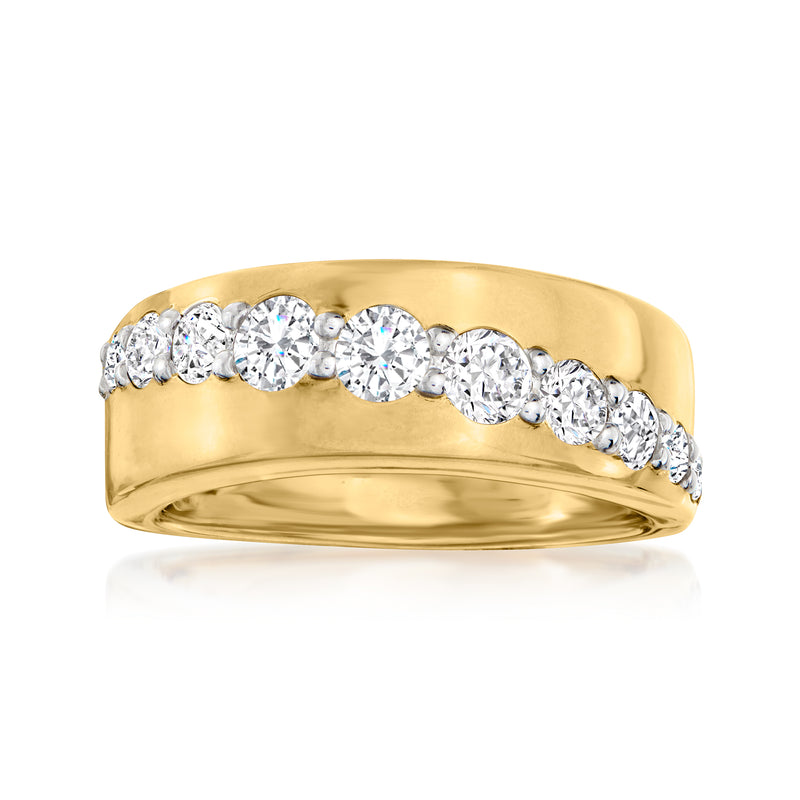 Gold over sterling diamond diagonal stripe band ring with round stones