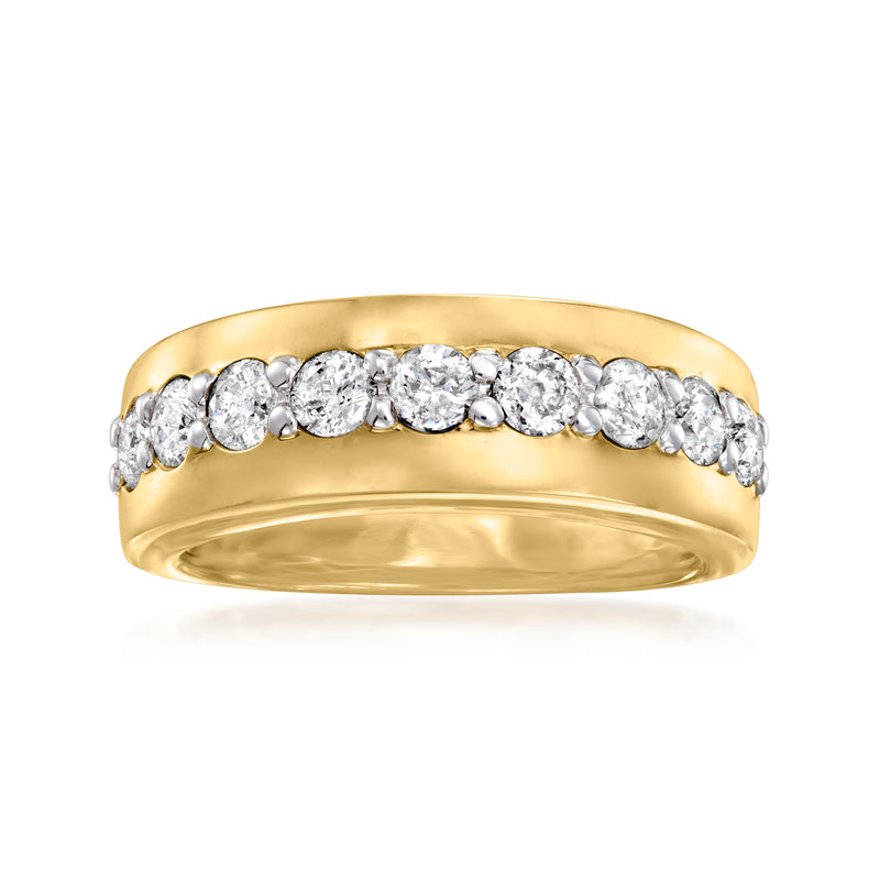 18kt gold diamond band ring with a row of round white stones