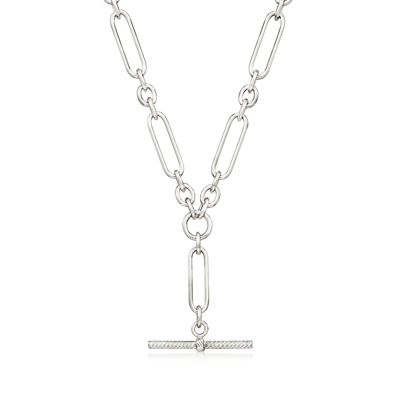 Sterling silver oval-link Y-necklace with central hanging bar