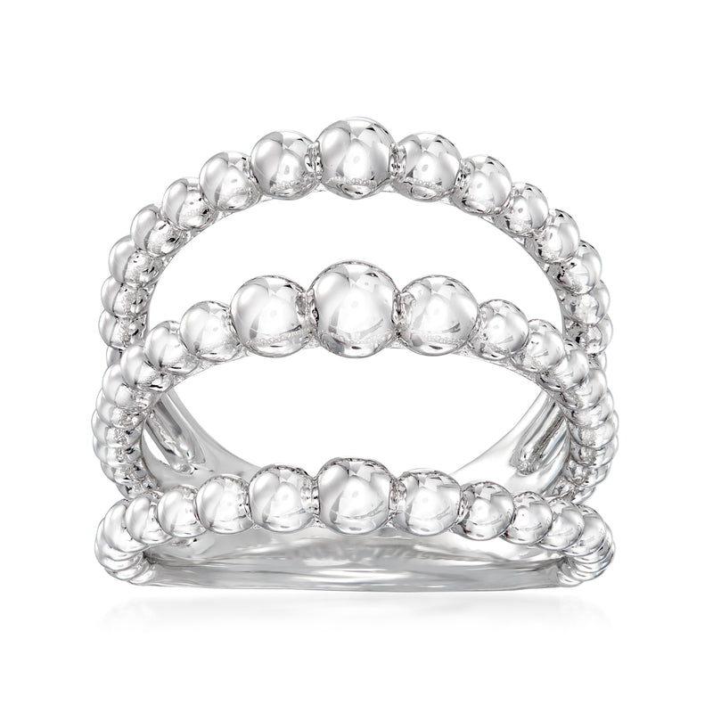 Sterling silver open-row ring with three rows of rounded ball details