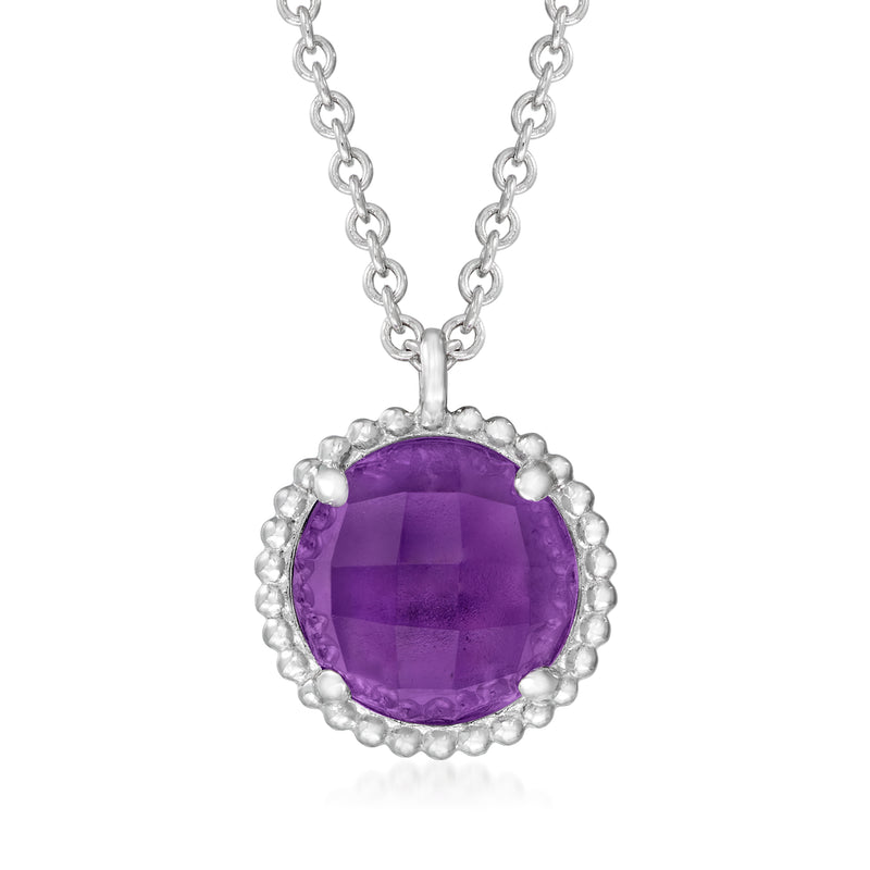 Sterling silver amethyst pendant necklace with oval purple gemstone bezel
