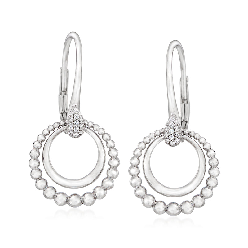 Sterling silver double-circle white sapphire earrings with leverback and bead halo